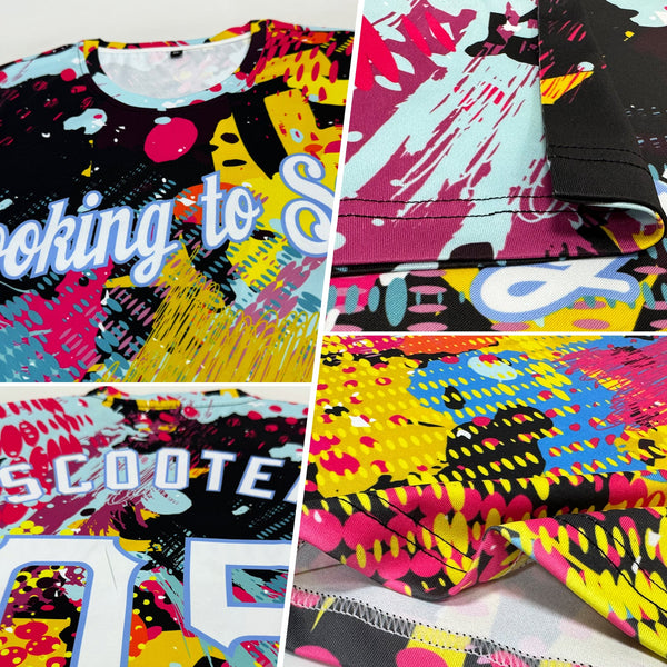 Custom Graffiti Bright Psychedelic Pattern White-Light Blue 3D Performance T-Shirt alternate