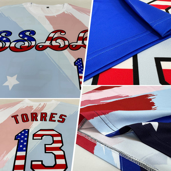 Custom White USA Flag Royal Red-Black 3D American Flag Fashion Performance T-Shirt alternate