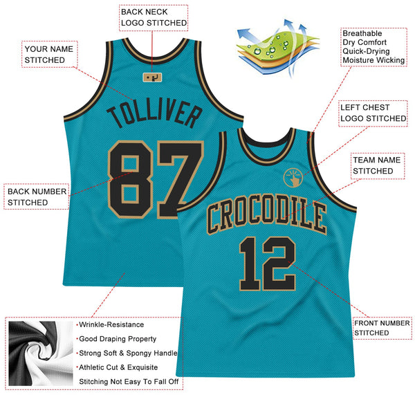 Custom Teal Black-Old Gold Authentic Throwback Basketball Jersey alternate