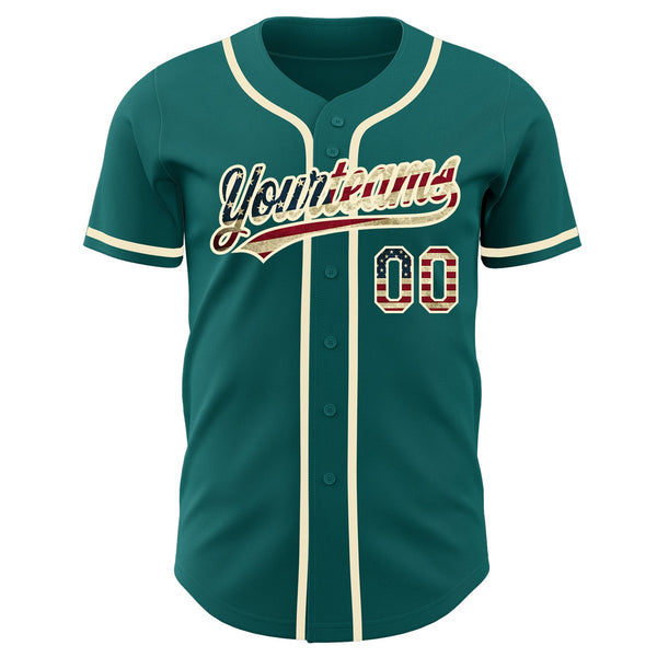 Custom Teal Vintage USA Flag-Cream Authentic Baseball Jersey alternate