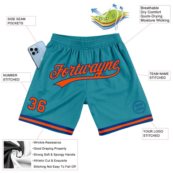 Custom Teal Orange-Royal Authentic Throwback Basketball Shorts alternate