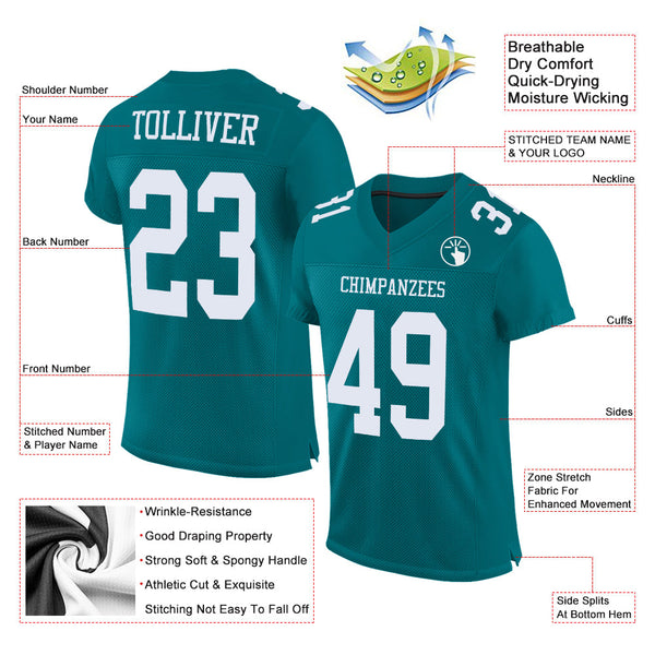 Custom Teal White Mesh Authentic Football Jersey alternate