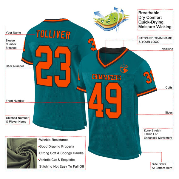 Custom Teal Orange-Black Mesh Authentic Throwback Football Jersey alternate