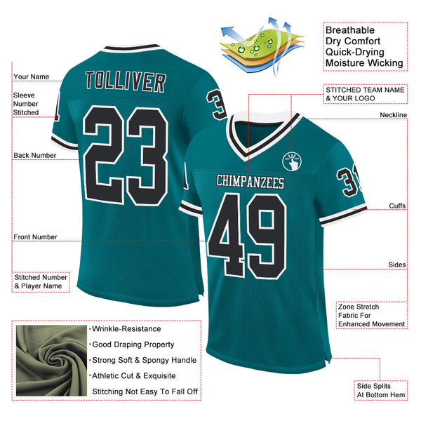Custom Teal Black-White Mesh Authentic Throwback Football Jersey alternate