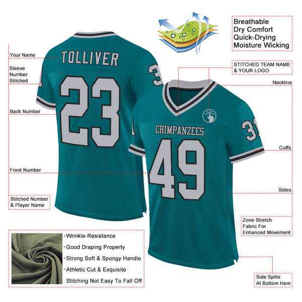 Custom Teal Gray-Black Mesh Authentic Throwback Football Jersey alternate