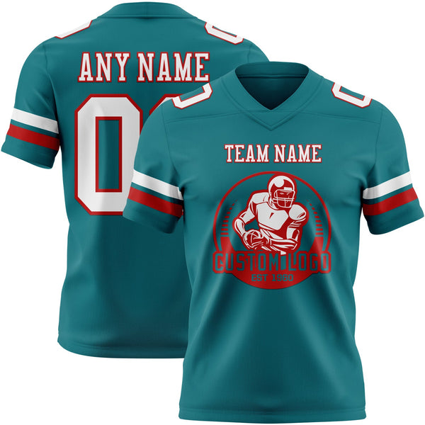 Custom Teal White-Red Authentic Football Jersey alternate