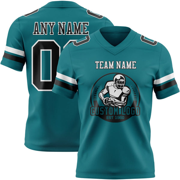 Custom Teal Black-White Authentic Football Jersey alternate