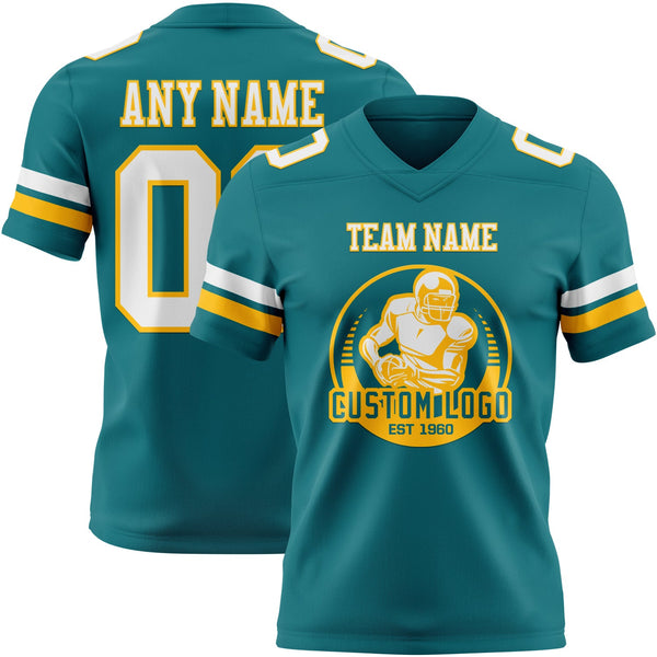 Custom Teal White-Gold Authentic Football Jersey alternate