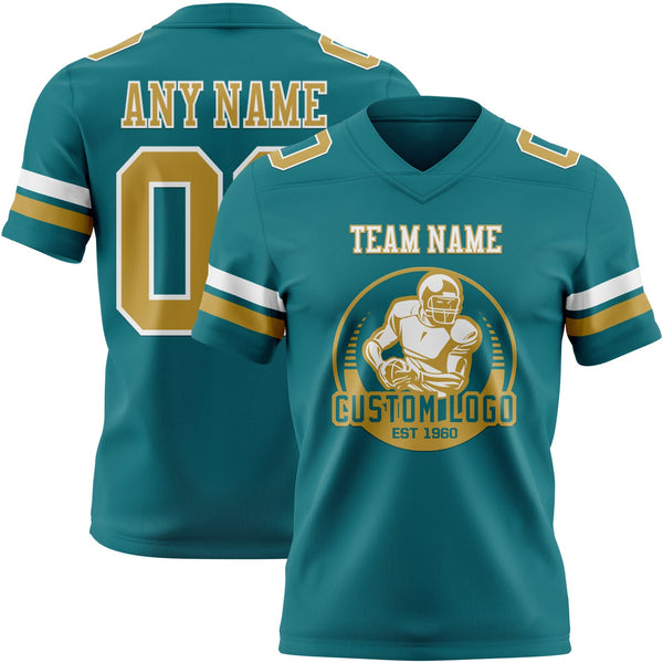 Custom Teal Old Gold-White Authentic Football Jersey alternate
