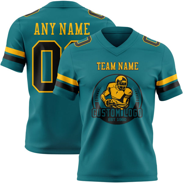 Custom Teal Black-Gold Authentic Football Jersey alternate