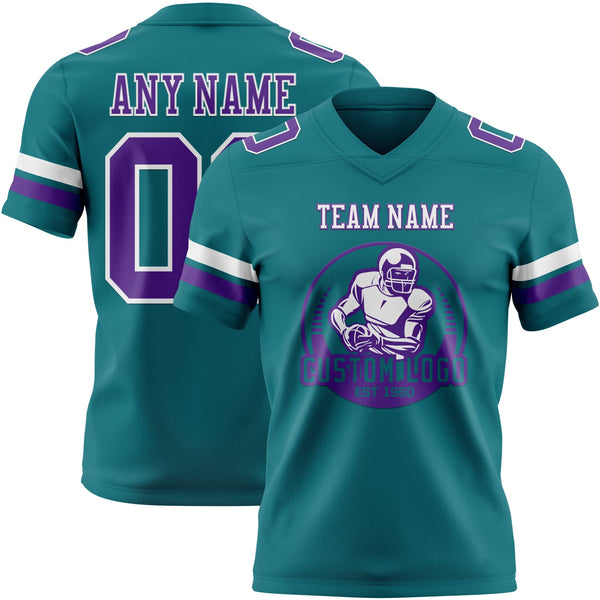 Custom Teal Purple-White Authentic Football Jersey alternate