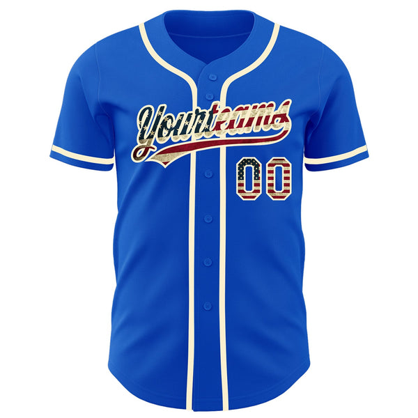 Custom Thunder Blue Vintage USA Flag-Cream Authentic Baseball Jersey alternate