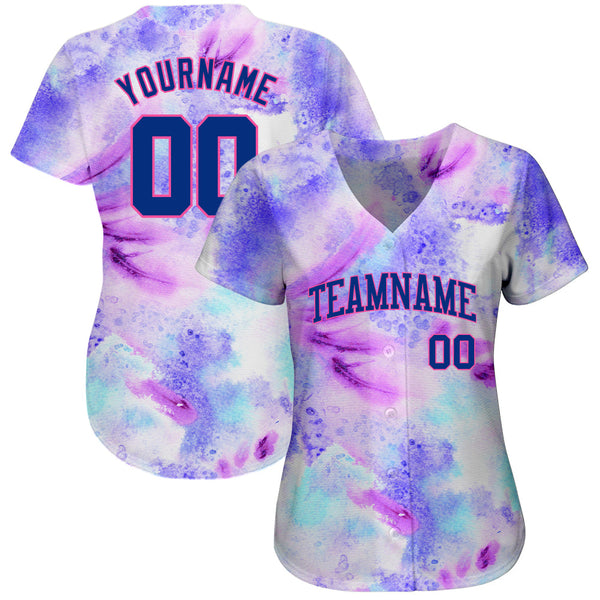 Custom Tie Dye Royal-Pink 3D Authentic Baseball Jersey alternate