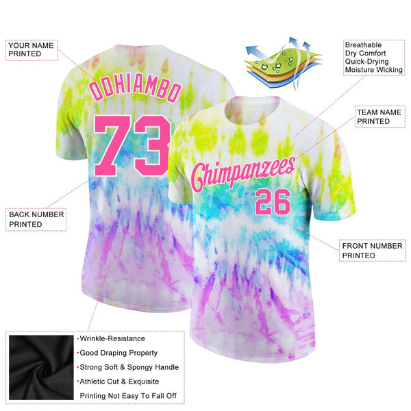 Custom Tie Dye Pink-White 3D Rainbow Performance T-Shirt alternate