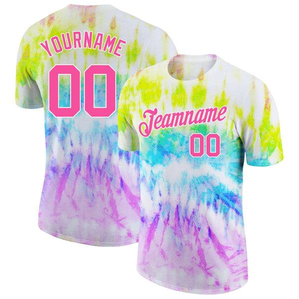 Custom Tie Dye Pink-White 3D Rainbow Performance T-Shirt