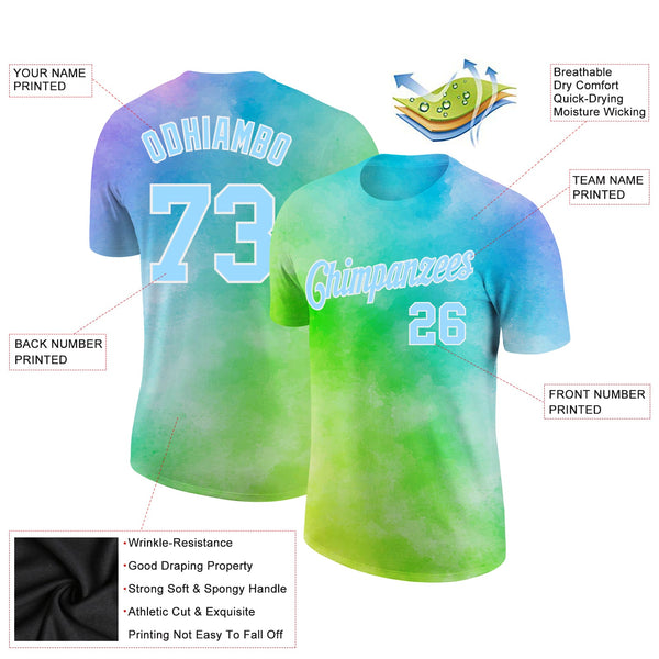 Custom Tie Dye Light Blue-White 3D Rainbow Performance T-Shirt alternate