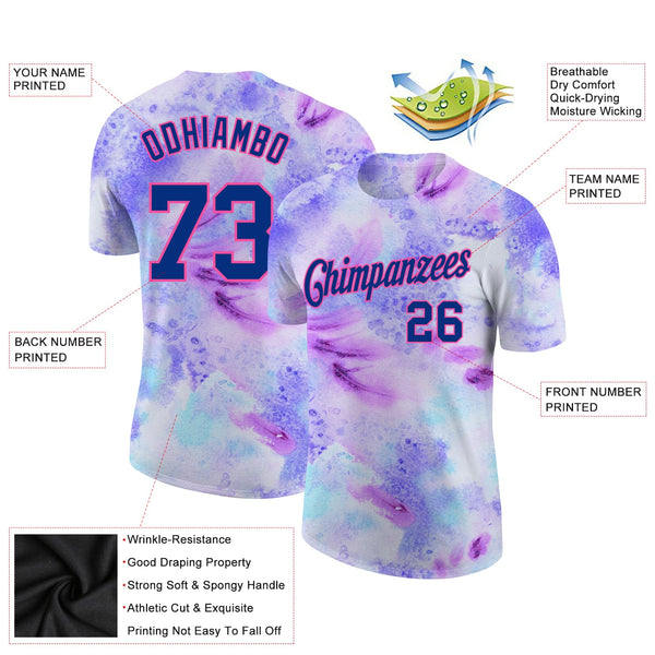 Custom Tie Dye Royal-Pink 3D Performance T-Shirt alternate