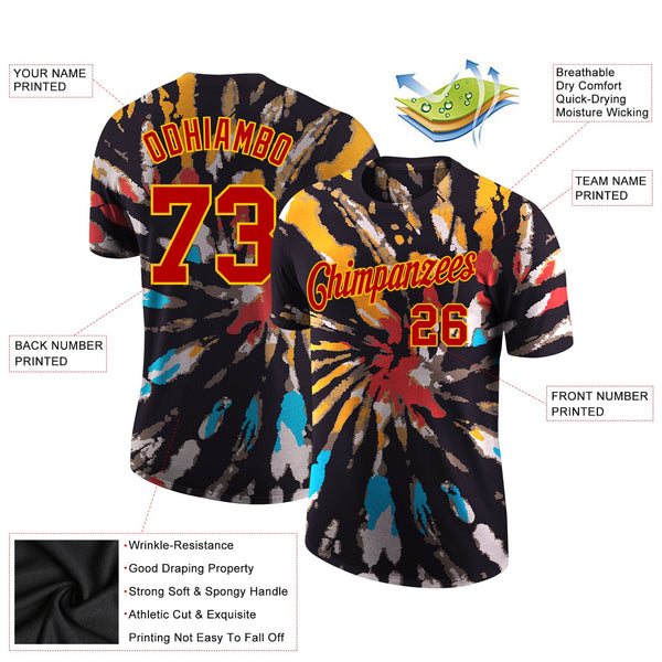 Custom Tie Dye Red-Gold 3D Performance T-Shirt alternate