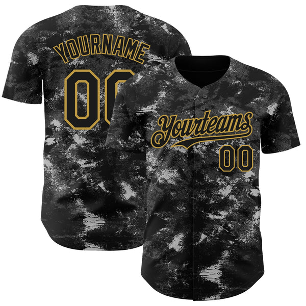 Custom Tie Dye Black-Old Gold Authentic Baseball Jersey