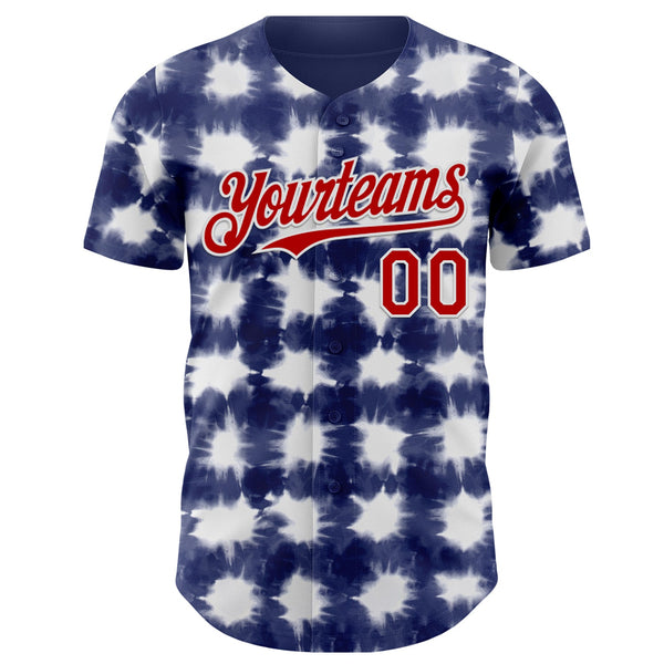 Custom Tie Dye Red-White Shibori Pattern Authentic Baseball Jersey alternate
