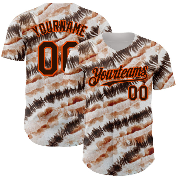 Custom Tie Dye Brown-Orange Shibori Pattern Authentic Baseball Jersey
