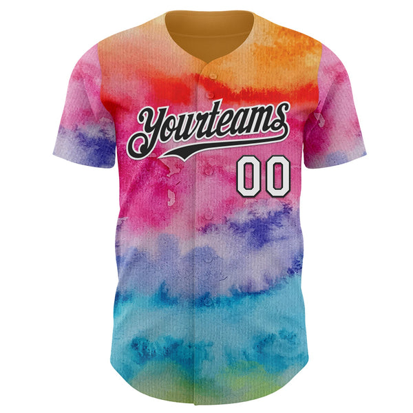 Custom Tie Dye White-Black Shibori Pattern Authentic Baseball Jersey alternate