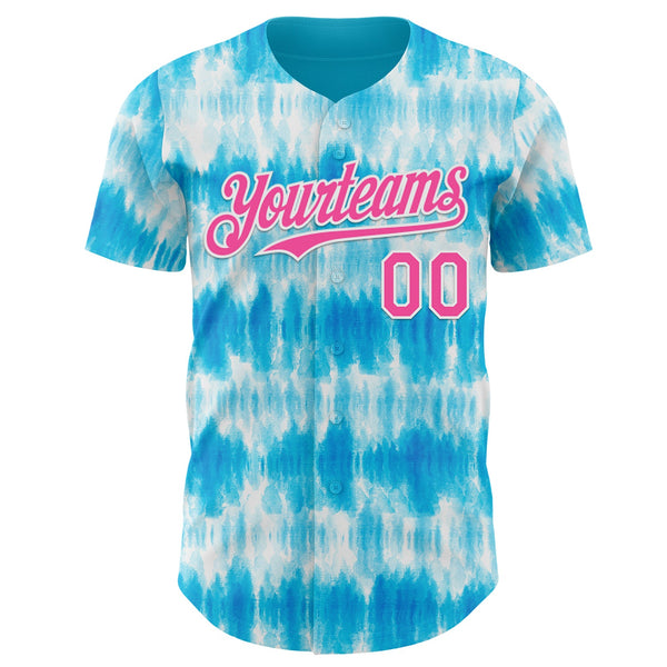 Custom Tie Dye Pink-White Shibori Pattern Authentic Baseball Jersey alternate