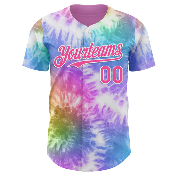 Custom Tie Dye Pink-White Shibori Pattern Authentic Baseball Jersey alternate