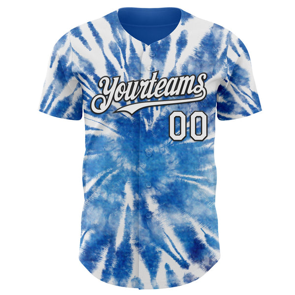 Custom Tie Dye White-Black Shibori Pattern Authentic Baseball Jersey alternate