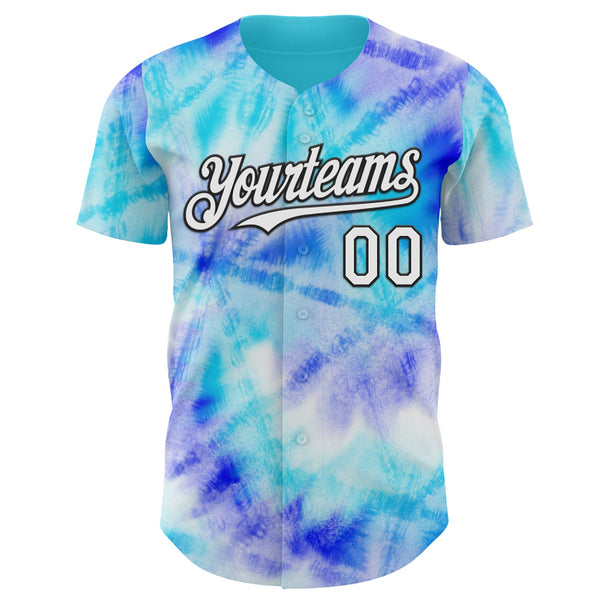 Custom Tie Dye White-Black Shibori Pattern Authentic Baseball Jersey alternate