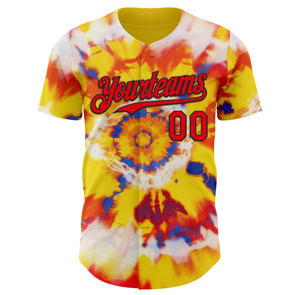 Custom Tie Dye Fire Red-Black Shibori Pattern Authentic Baseball Jersey alternate