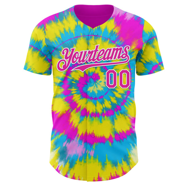 Custom Tie Dye Deep Pink-White Shibori Pattern Authentic Baseball Jersey alternate