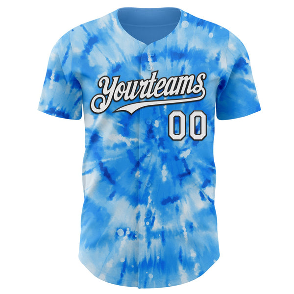 Custom Tie Dye White-Black Shibori Pattern Authentic Baseball Jersey alternate