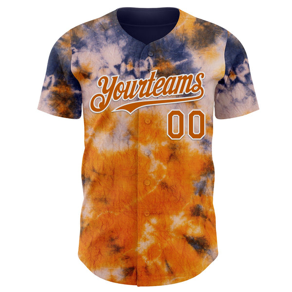 Custom Tie Dye Texas Orange-White Shibori Pattern Authentic Baseball Jersey alternate