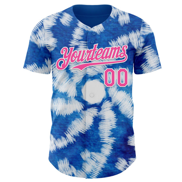 Custom Tie Dye Pink-White Shibori Pattern Authentic Baseball Jersey alternate