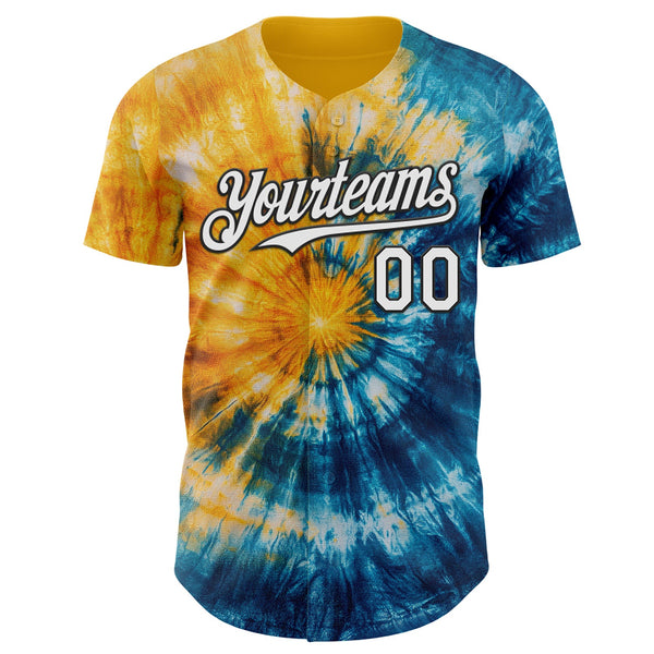 Custom Tie Dye White-Black Shibori Pattern Authentic Baseball Jersey alternate
