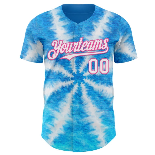 Custom Tie Dye White-Pink Shibori Pattern Authentic Baseball Jersey alternate