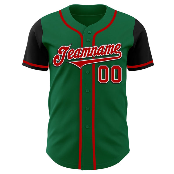 Custom Kelly Green Red-Black Authentic Two Tone Baseball Jersey alternate