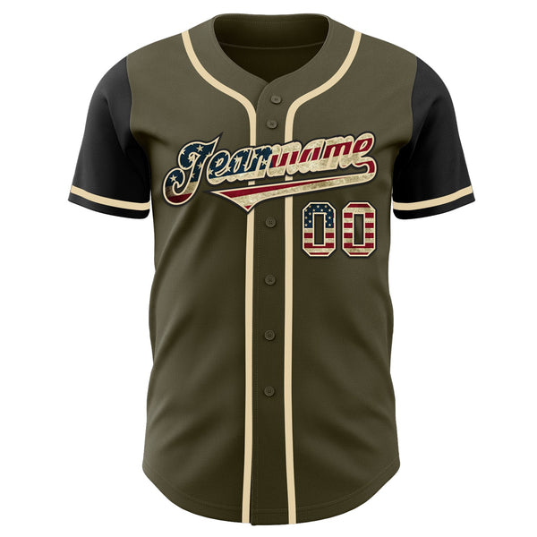 Custom Olive Vintage USA Flag-Black Authentic Two Tone Salute To Service Baseball Jersey alternate