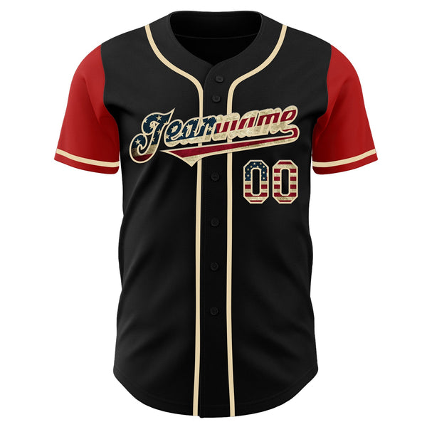 Custom Black Vintage USA Flag Cream-Red Authentic Two Tone Baseball Jersey alternate