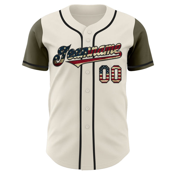 Custom Cream Vintage USA Flag Olive-Black Authentic Two Tone Baseball Jersey alternate