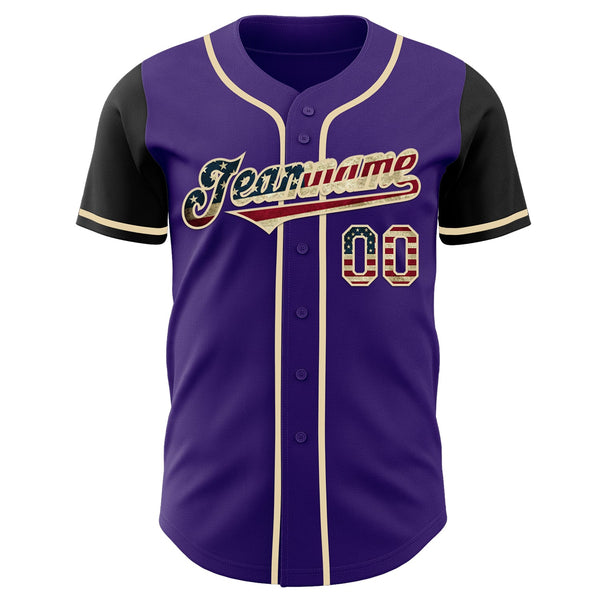 Custom Purple Vintage USA Flag Black-Cream Authentic Two Tone Baseball Jersey alternate