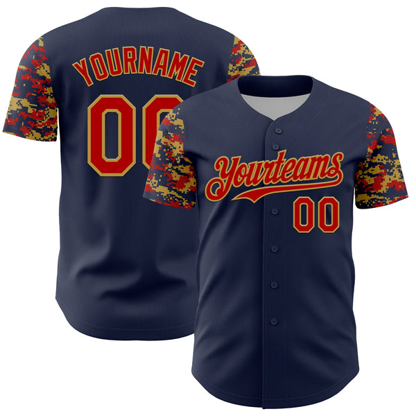 Custom Navy Red-Old Gold Digital Camo Two Tone Authentic Baseball Jersey