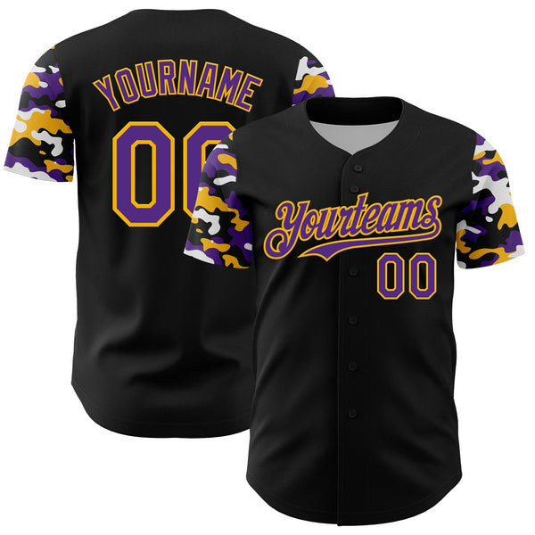 Custom Black Purple Gold-White Digital Camo Two Tone Authentic Baseball Jersey