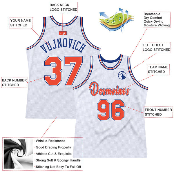 Custom White Orange-Royal Authentic Throwback Basketball Jersey alternate