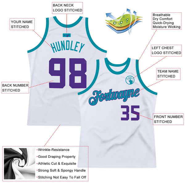 Custom White Purple-Teal Authentic Throwback Basketball Jersey alternate