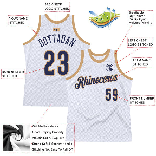 Custom White Navy-Old Gold Authentic Throwback Basketball Jersey alternate