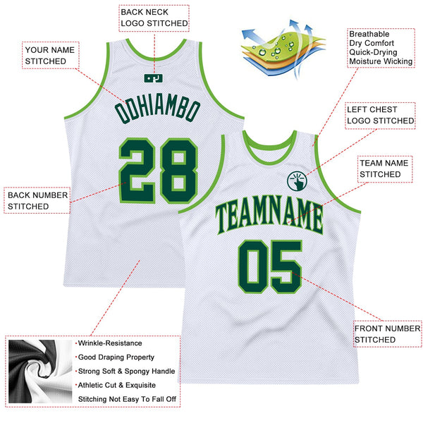 Custom White Hunter Green-Neon Green Authentic Throwback Basketball Jersey alternate