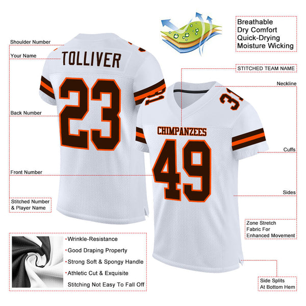Custom White Brown-Orange Mesh Authentic Football Jersey alternate