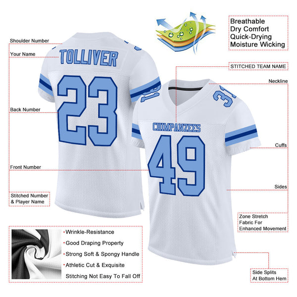 Custom White Light Blue-Royal Mesh Authentic Football Jersey alternate